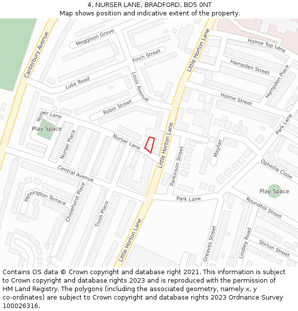 4, NURSER LANE, BRADFORD, BD5 0NT: Location map and indicative extent of plot