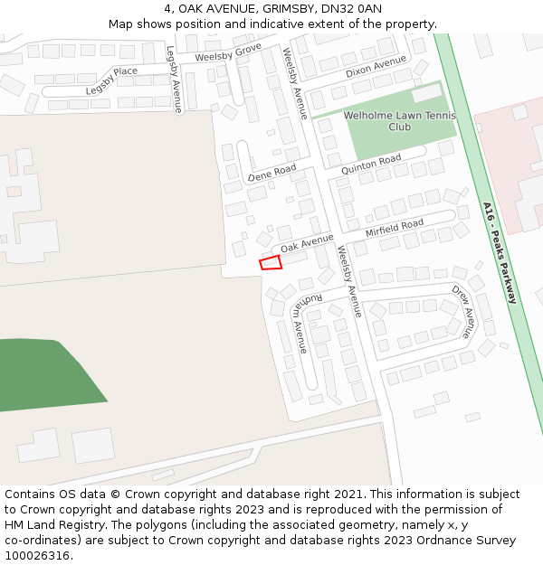 4, OAK AVENUE, GRIMSBY, DN32 0AN: Location map and indicative extent of plot