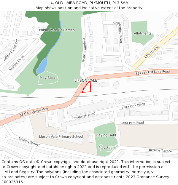 4, OLD LAIRA ROAD, PLYMOUTH, PL3 6AA: Location map and indicative extent of plot