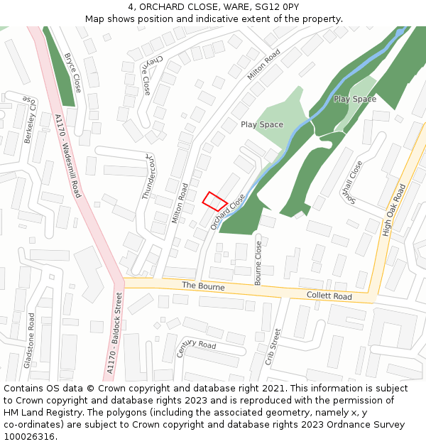 4, ORCHARD CLOSE, WARE, SG12 0PY: Location map and indicative extent of plot