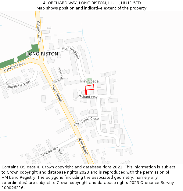 4, ORCHARD WAY, LONG RISTON, HULL, HU11 5FD: Location map and indicative extent of plot