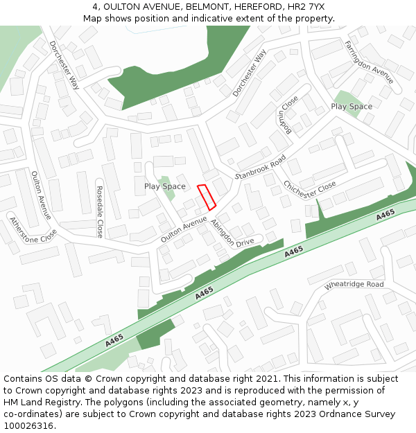 4, OULTON AVENUE, BELMONT, HEREFORD, HR2 7YX: Location map and indicative extent of plot