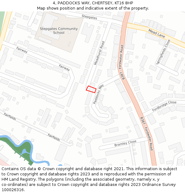 4, PADDOCKS WAY, CHERTSEY, KT16 8HP: Location map and indicative extent of plot