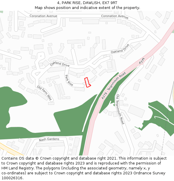 4, PARK RISE, DAWLISH, EX7 9RT: Location map and indicative extent of plot