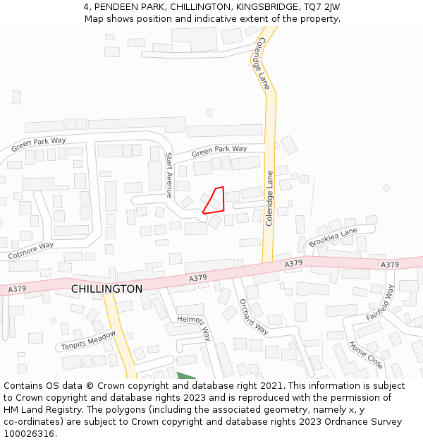 4, PENDEEN PARK, CHILLINGTON, KINGSBRIDGE, TQ7 2JW: Location map and indicative extent of plot