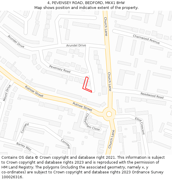 4, PEVENSEY ROAD, BEDFORD, MK41 8HW: Location map and indicative extent of plot