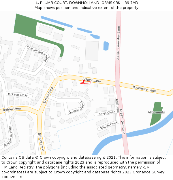 4, PLUMB COURT, DOWNHOLLAND, ORMSKIRK, L39 7AD: Location map and indicative extent of plot