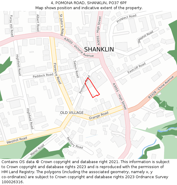 4, POMONA ROAD, SHANKLIN, PO37 6PF: Location map and indicative extent of plot