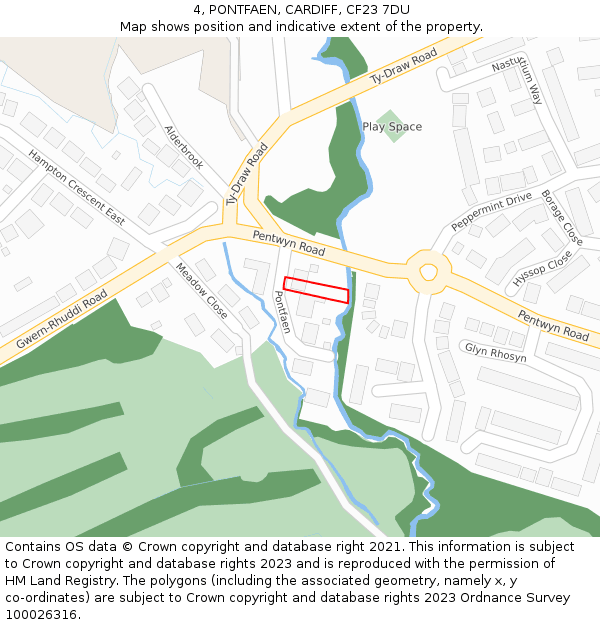 4, PONTFAEN, CARDIFF, CF23 7DU: Location map and indicative extent of plot