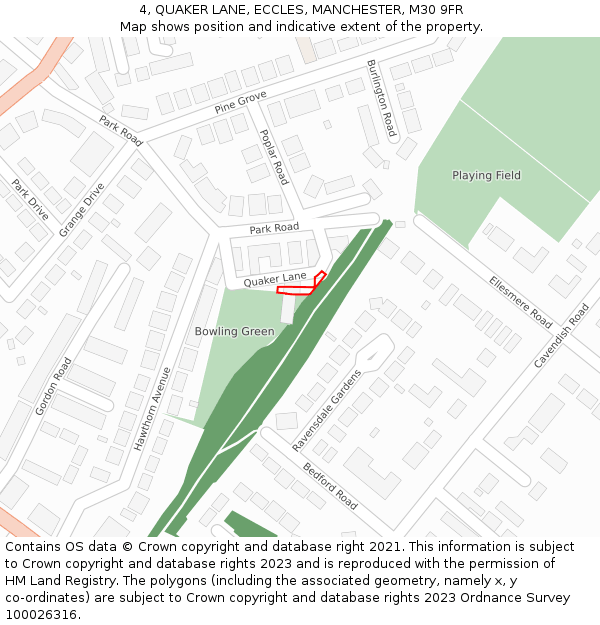 4, QUAKER LANE, ECCLES, MANCHESTER, M30 9FR: Location map and indicative extent of plot