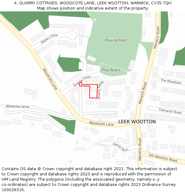 4, QUARRY COTTAGES, WOODCOTE LANE, LEEK WOOTTON, WARWICK, CV35 7QH: Location map and indicative extent of plot
