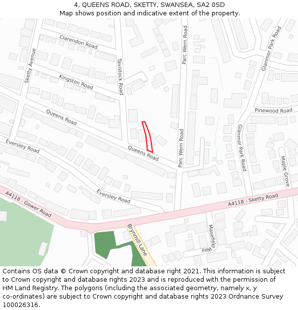 4, QUEENS ROAD, SKETTY, SWANSEA, SA2 0SD: Location map and indicative extent of plot