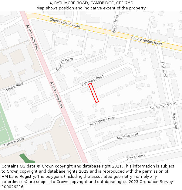 4, RATHMORE ROAD, CAMBRIDGE, CB1 7AD: Location map and indicative extent of plot