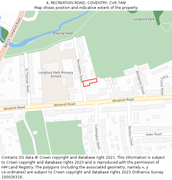 4, RECREATION ROAD, COVENTRY, CV6 7AW: Location map and indicative extent of plot