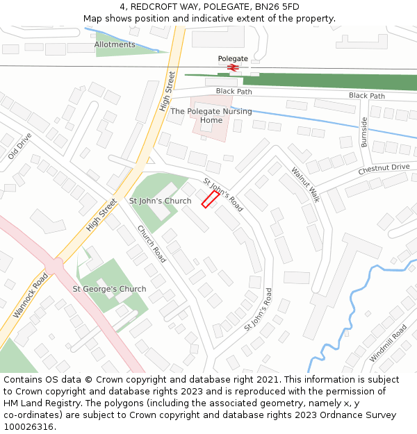 4, REDCROFT WAY, POLEGATE, BN26 5FD: Location map and indicative extent of plot