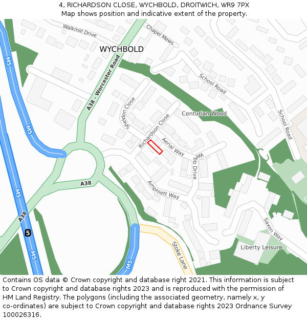 4, RICHARDSON CLOSE, WYCHBOLD, DROITWICH, WR9 7PX: Location map and indicative extent of plot