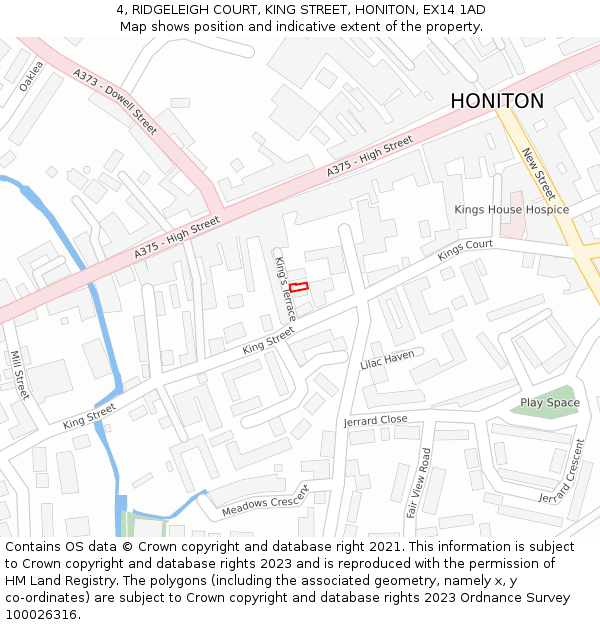 4, RIDGELEIGH COURT, KING STREET, HONITON, EX14 1AD: Location map and indicative extent of plot