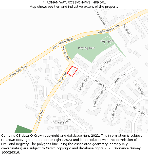 4, ROMAN WAY, ROSS-ON-WYE, HR9 5RL: Location map and indicative extent of plot