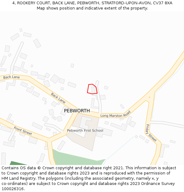 4, ROOKERY COURT, BACK LANE, PEBWORTH, STRATFORD-UPON-AVON, CV37 8XA: Location map and indicative extent of plot