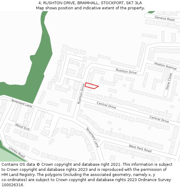 4, RUSHTON DRIVE, BRAMHALL, STOCKPORT, SK7 3LA: Location map and indicative extent of plot