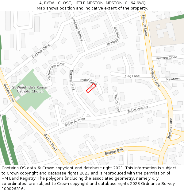 4, RYDAL CLOSE, LITTLE NESTON, NESTON, CH64 9WQ: Location map and indicative extent of plot