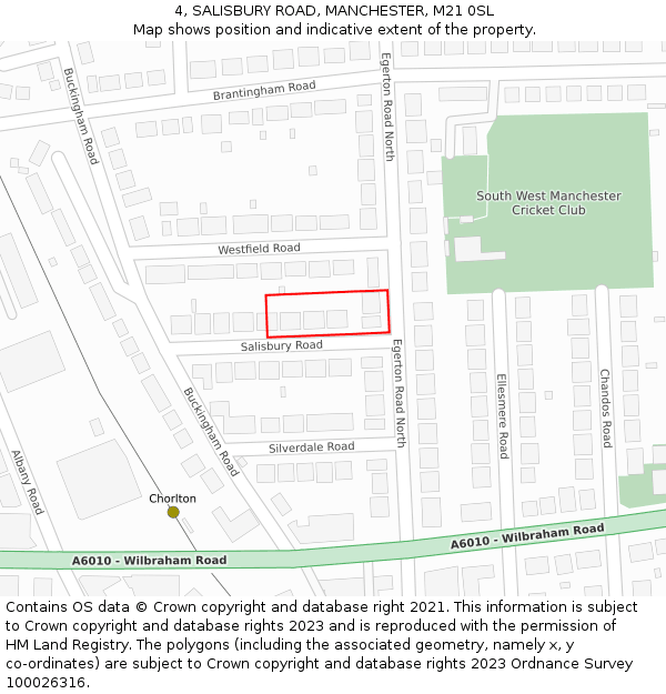 4, SALISBURY ROAD, MANCHESTER, M21 0SL: Location map and indicative extent of plot