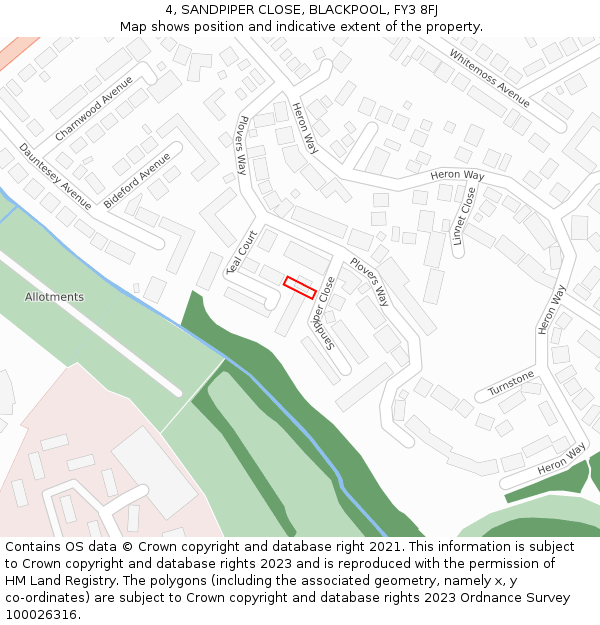 4, SANDPIPER CLOSE, BLACKPOOL, FY3 8FJ: Location map and indicative extent of plot