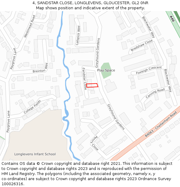 4, SANDSTAR CLOSE, LONGLEVENS, GLOUCESTER, GL2 0NR: Location map and indicative extent of plot