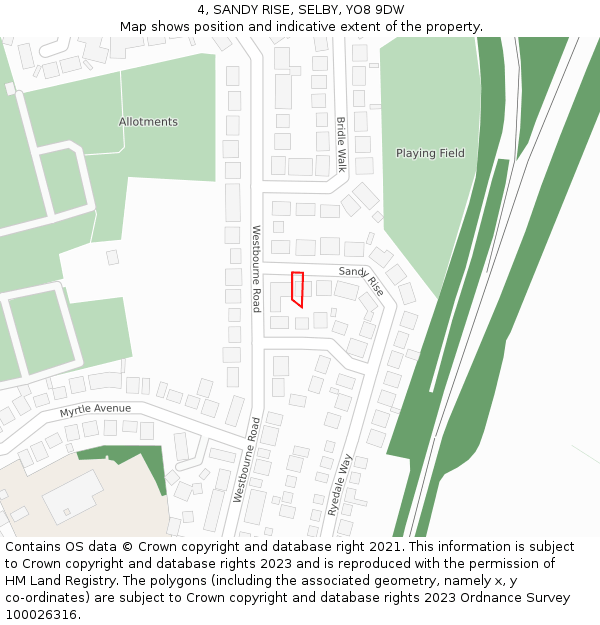 4, SANDY RISE, SELBY, YO8 9DW: Location map and indicative extent of plot