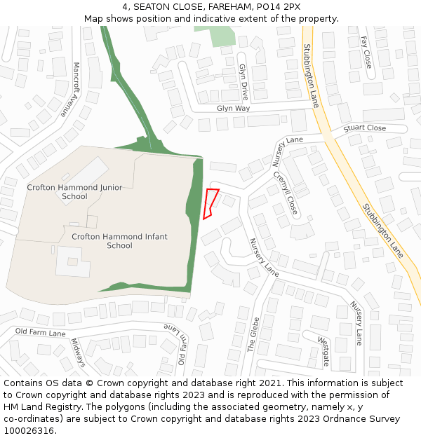 4, SEATON CLOSE, FAREHAM, PO14 2PX: Location map and indicative extent of plot