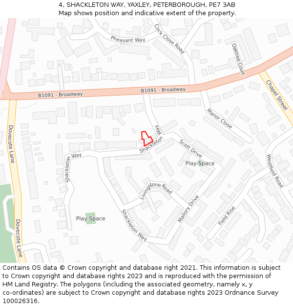 4, SHACKLETON WAY, YAXLEY, PETERBOROUGH, PE7 3AB: Location map and indicative extent of plot