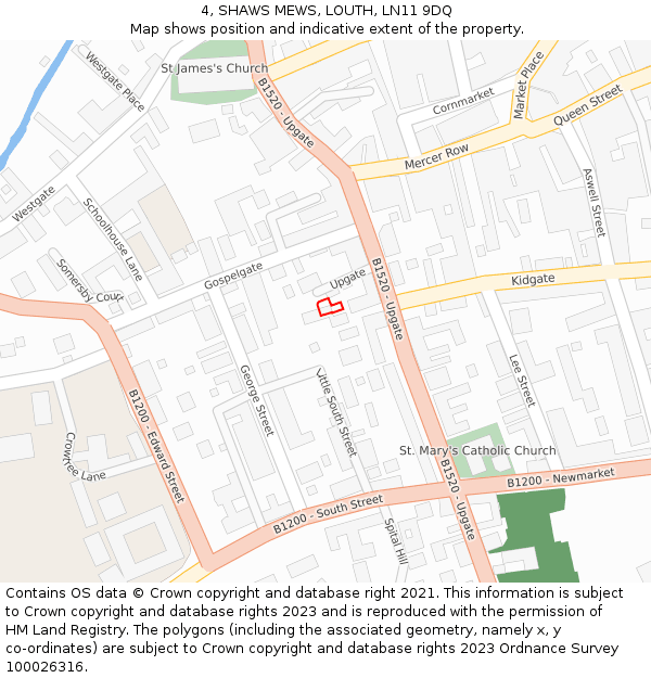 4, SHAWS MEWS, LOUTH, LN11 9DQ: Location map and indicative extent of plot