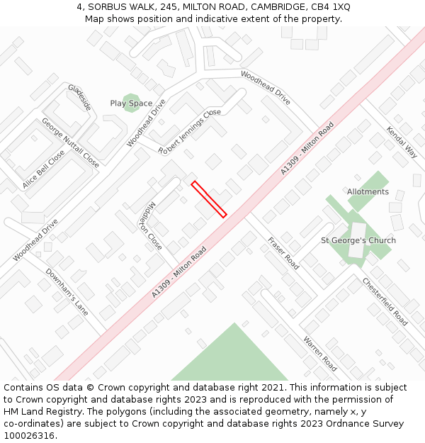 4, SORBUS WALK, 245, MILTON ROAD, CAMBRIDGE, CB4 1XQ: Location map and indicative extent of plot