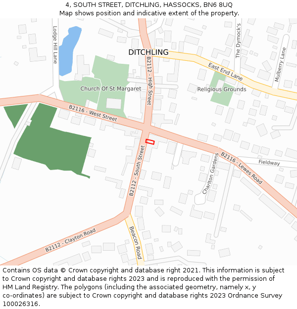 4, SOUTH STREET, DITCHLING, HASSOCKS, BN6 8UQ: Location map and indicative extent of plot