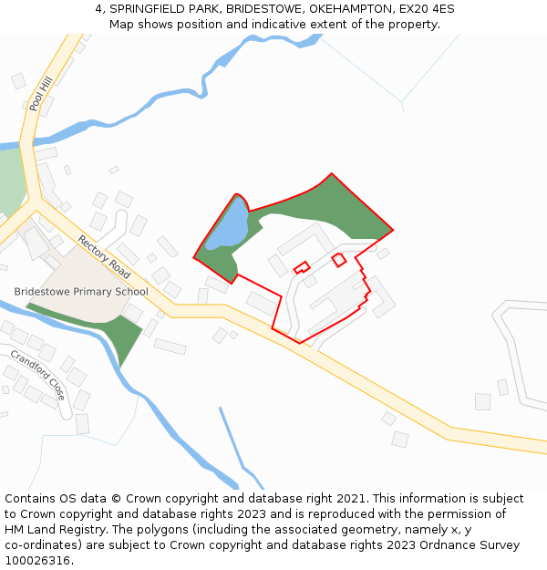 4, SPRINGFIELD PARK, BRIDESTOWE, OKEHAMPTON, EX20 4ES: Location map and indicative extent of plot