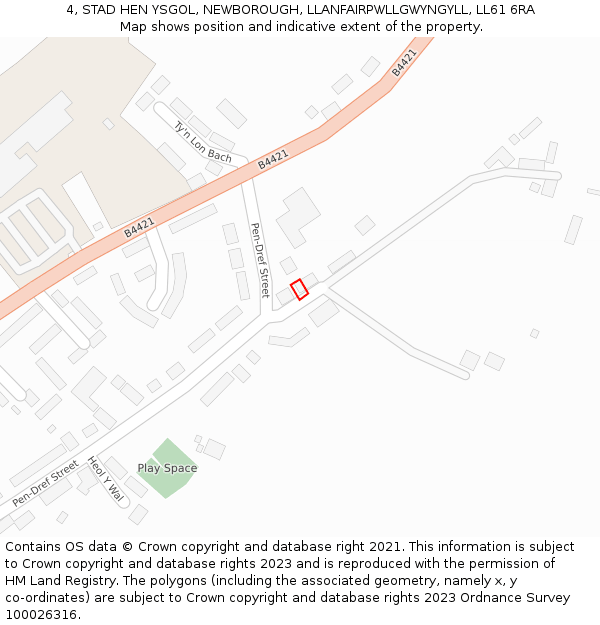 4, STAD HEN YSGOL, NEWBOROUGH, LLANFAIRPWLLGWYNGYLL, LL61 6RA: Location map and indicative extent of plot