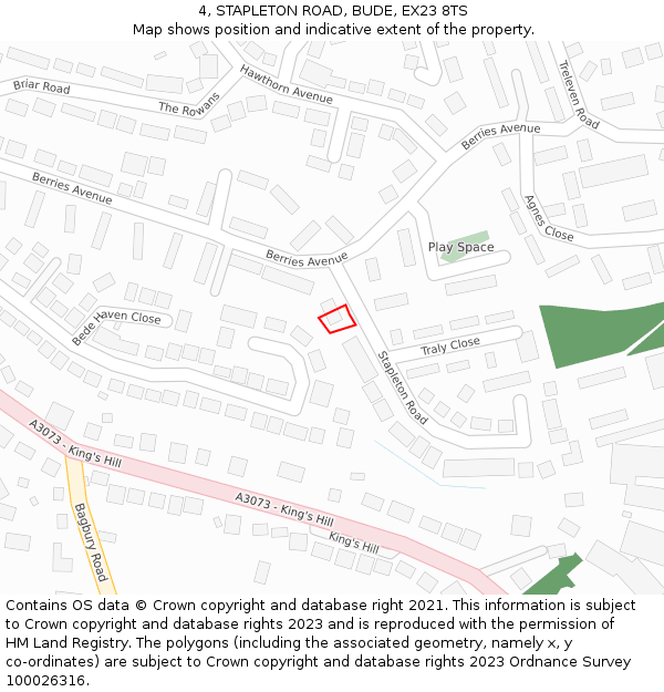 4, STAPLETON ROAD, BUDE, EX23 8TS: Location map and indicative extent of plot