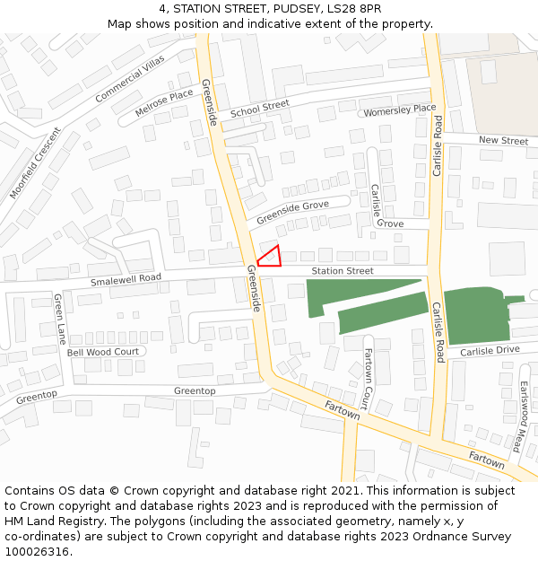 4, STATION STREET, PUDSEY, LS28 8PR: Location map and indicative extent of plot