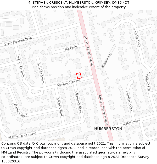 4, STEPHEN CRESCENT, HUMBERSTON, GRIMSBY, DN36 4DT: Location map and indicative extent of plot