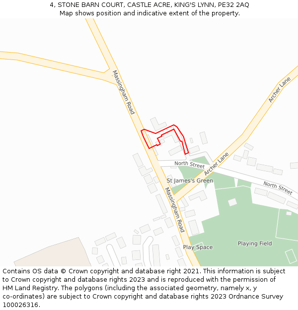 4, STONE BARN COURT, CASTLE ACRE, KING'S LYNN, PE32 2AQ: Location map and indicative extent of plot