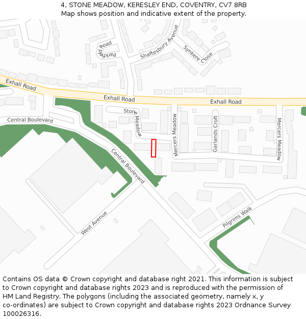 4, STONE MEADOW, KERESLEY END, COVENTRY, CV7 8RB: Location map and indicative extent of plot