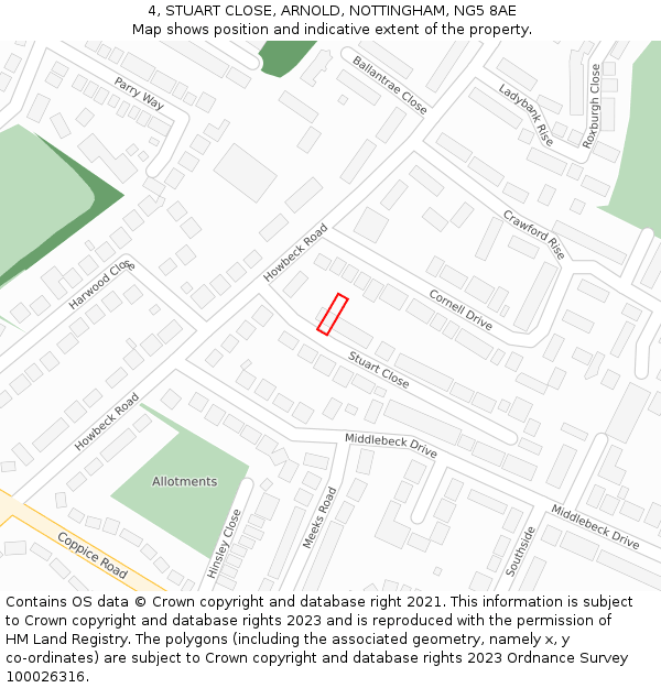 4, STUART CLOSE, ARNOLD, NOTTINGHAM, NG5 8AE: Location map and indicative extent of plot