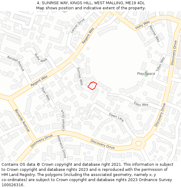 4, SUNRISE WAY, KINGS HILL, WEST MALLING, ME19 4DL: Location map and indicative extent of plot