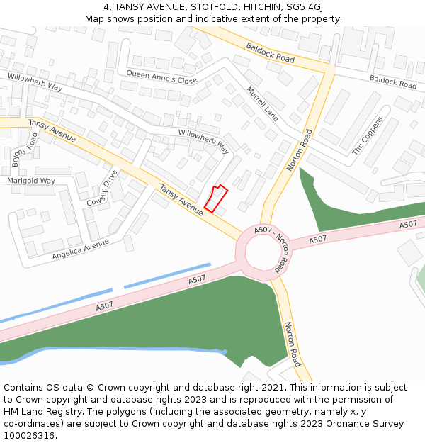 4, TANSY AVENUE, STOTFOLD, HITCHIN, SG5 4GJ: Location map and indicative extent of plot