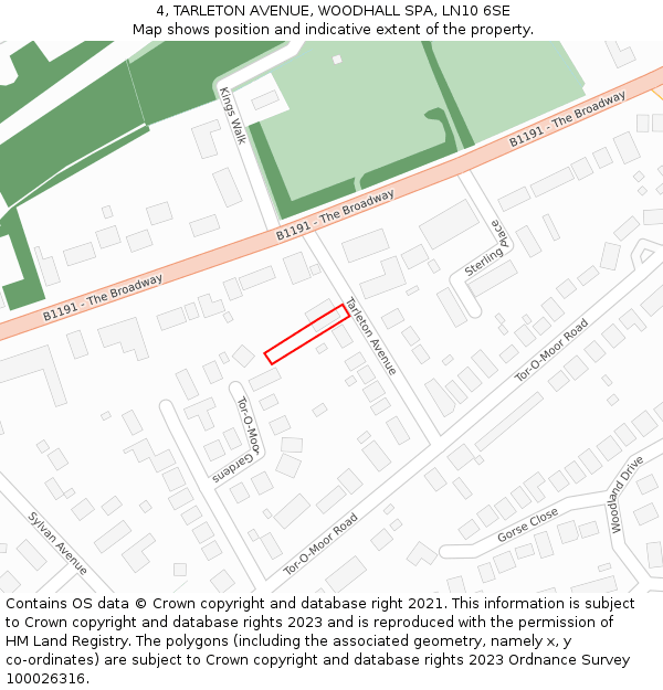 4, TARLETON AVENUE, WOODHALL SPA, LN10 6SE: Location map and indicative extent of plot