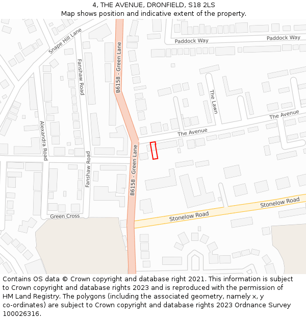 4, THE AVENUE, DRONFIELD, S18 2LS: Location map and indicative extent of plot