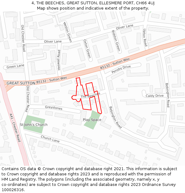 4, THE BEECHES, GREAT SUTTON, ELLESMERE PORT, CH66 4UJ: Location map and indicative extent of plot