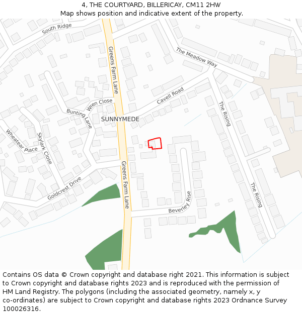 4, THE COURTYARD, BILLERICAY, CM11 2HW: Location map and indicative extent of plot