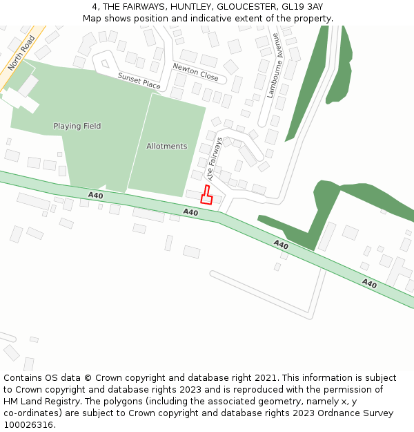 4, THE FAIRWAYS, HUNTLEY, GLOUCESTER, GL19 3AY: Location map and indicative extent of plot