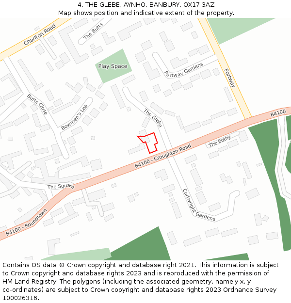 4, THE GLEBE, AYNHO, BANBURY, OX17 3AZ: Location map and indicative extent of plot